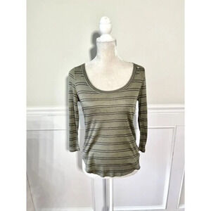 Bongo Super Soft Green Striped Scoop Neck Top S